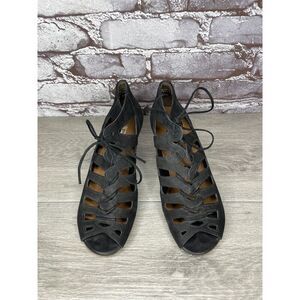 Paul Green Munchen Black Leather Caged Lace Up Heel Sandals Women 6.5M US/4UK/37